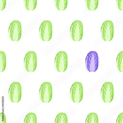 Hand drawn seamless pattern with chinese green and violet napa cabbage for background design. Vector isolated illustration.