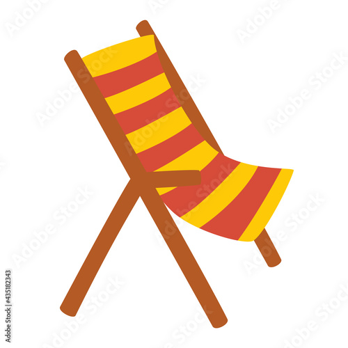 Wooden beach chaise longue. Vacation and travel concept. Beach chair in stripes. Element of beach holidays colored icon for mobile concept and web apps. Summer time. Vector flat illustration.