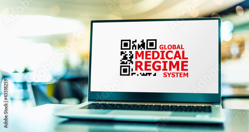Fotografie Computer displaying the sign of a Global Medical Regime System