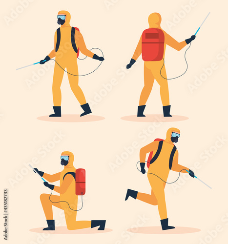 disinfection men icon collection