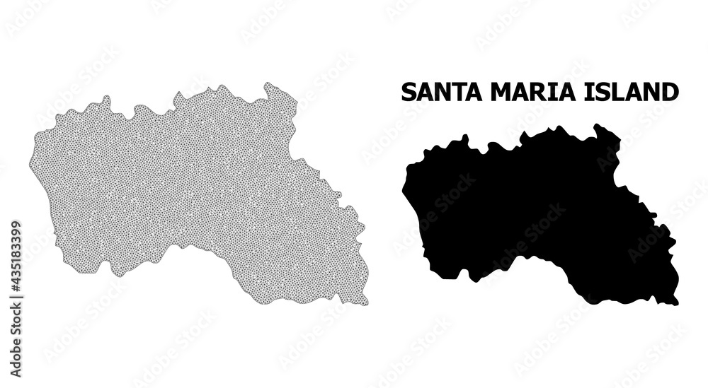 Polygonal mesh map of Santa Maria Island in high detail resolution. Mesh lines, triangles and points form map of Santa Maria Island.