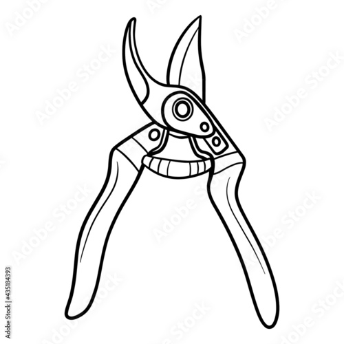 monochrome secateurs. vector, outline, comic, isolated.
