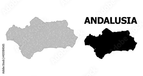 Polygonal mesh map of Andalusia Province in high detail resolution. Mesh lines  triangles and dots form map of Andalusia Province.
