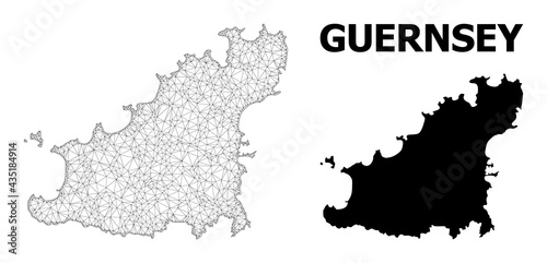 Polygonal mesh map of Guernsey Island in high detail resolution. Mesh lines, triangles and points form map of Guernsey Island.