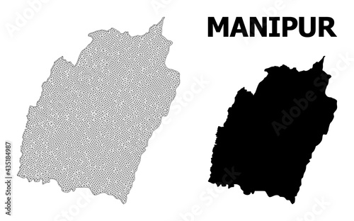 Polygonal mesh map of Manipur State in high detail resolution. Mesh lines, triangles and dots form map of Manipur State.
