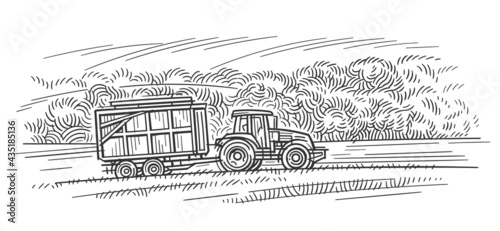 Tractor working in field illustration. Vector.	
