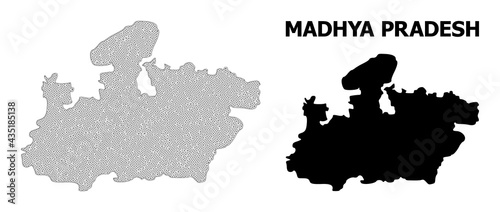Polygonal mesh map of Madhya Pradesh State in high detail resolution. Mesh lines, triangles and dots form map of Madhya Pradesh State.