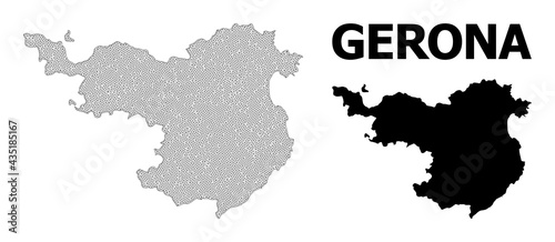 Polygonal mesh map of Gerona Province in high detail resolution. Mesh lines, triangles and points form map of Gerona Province.