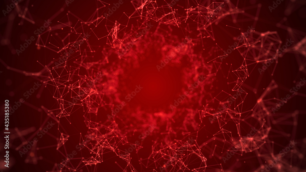Technology Digital Network Line and Dots Connection. Cyberspace Abstract Background Red Color. 3d rendering