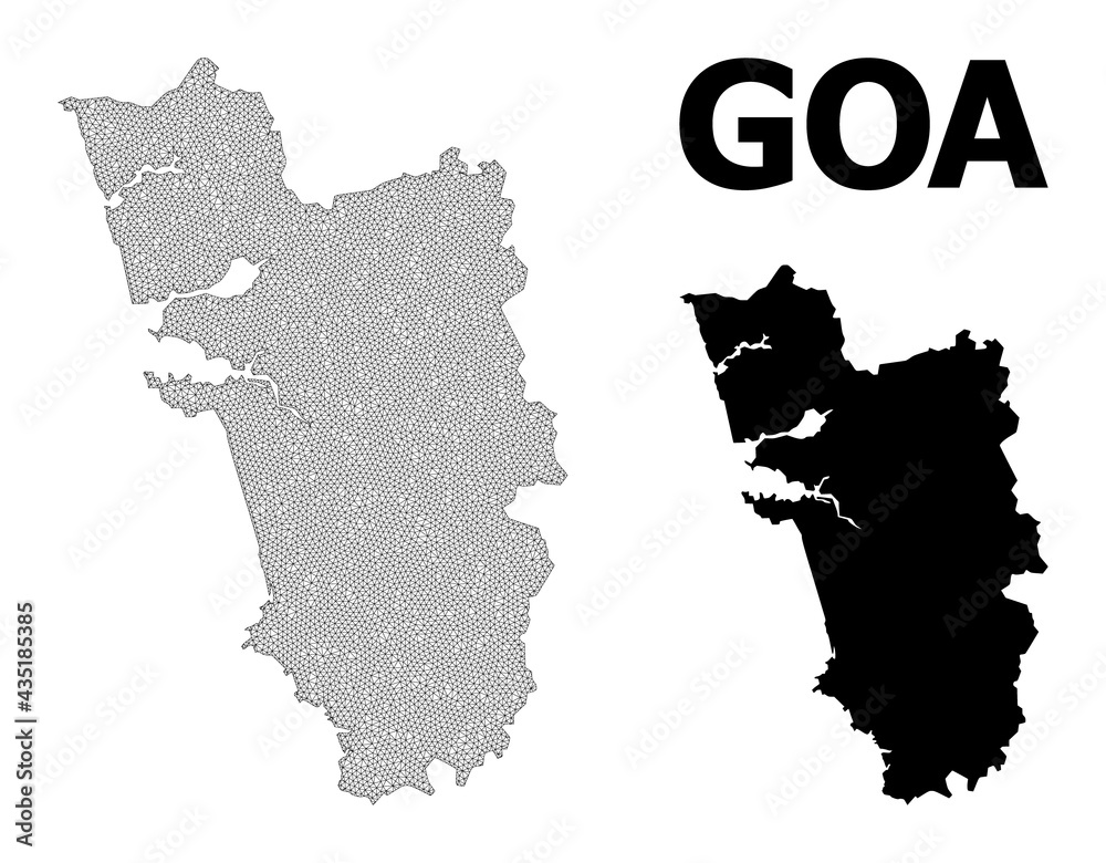 Polygonal mesh map of Goa State in high resolution. Mesh lines, triangles and dots form map of Goa State. Polygonal mesh map of Goa State in high resolution. Mesh lines, triangles and dots form map of Goa State.