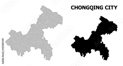 Polygonal mesh map of Chongqing Municipality in high detail resolution. Mesh lines, triangles and dots form map of Chongqing Municipality.