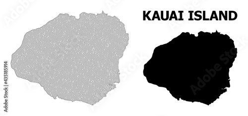 Polygonal mesh map of Kauai Island in high resolution. Mesh lines, triangles and points form map of Kauai Island.