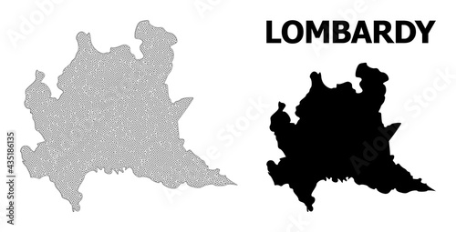 Polygonal mesh map of Lombardy region in high detail resolution. Mesh lines, triangles and points form map of Lombardy region.