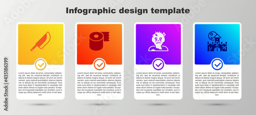 Set Knife, Toilet paper roll, Zombie mask and Castle, fortress. Business infographic template. Vector