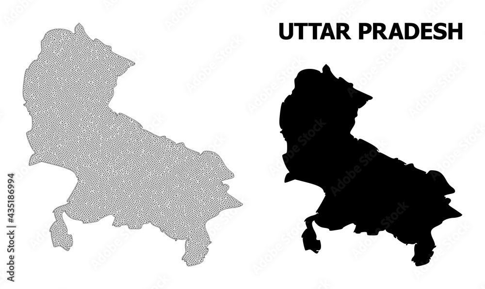 Polygonal mesh map of Uttar Pradesh State in high resolution. Mesh lines, triangles and points form map of Uttar Pradesh State.