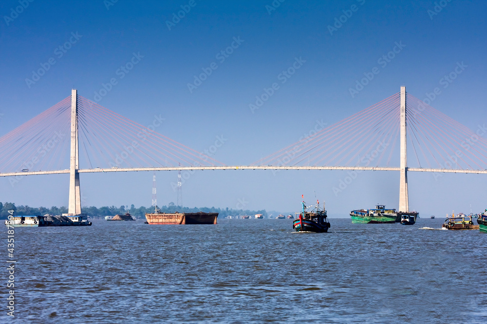 Cau Rach Mieu Bridge spans the Mekong at My Tho, Vietnam, Asia