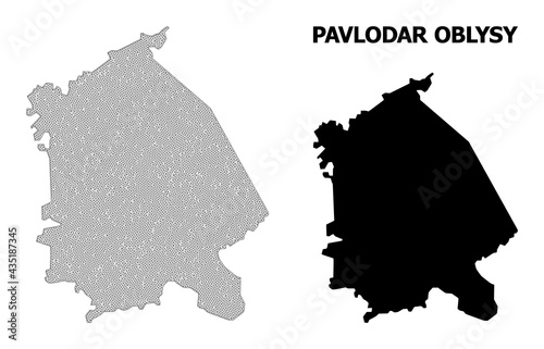 Polygonal mesh map of Pavlodar Region in high resolution. Mesh lines, triangles and points form map of Pavlodar Region. photo