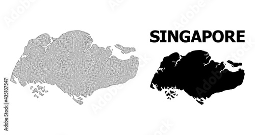 Polygonal mesh map of Singapore in high detail resolution. Mesh lines, triangles and dots form map of Singapore.