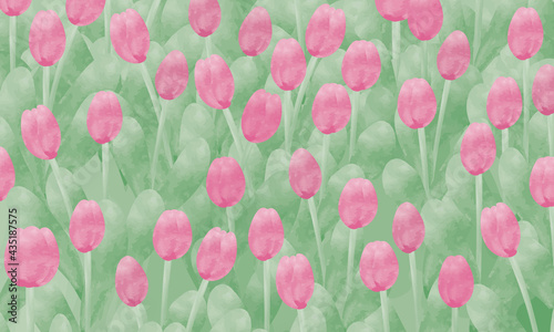Artistic pink tulips flowers card digital watercolor design