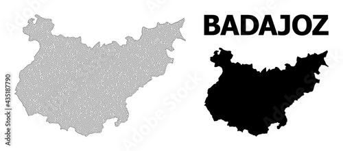 Polygonal mesh map of Badajoz Province in high detail resolution. Mesh lines  triangles and dots form map of Badajoz Province.