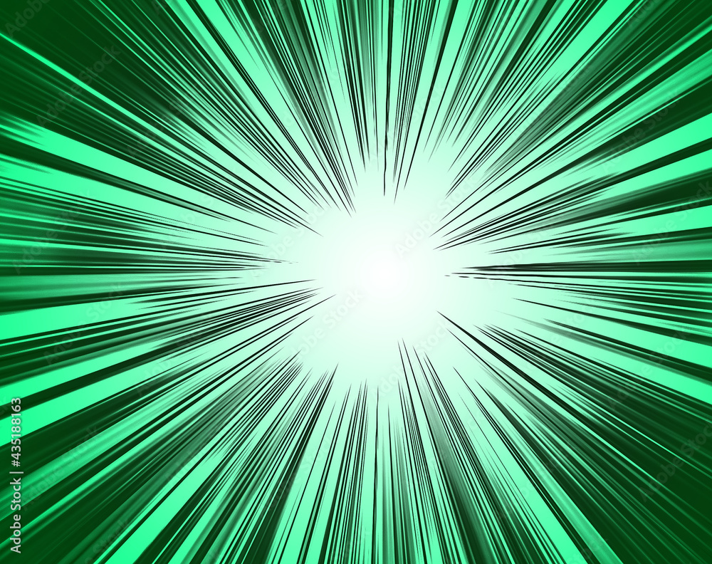 Fototapeta premium Green radiation background. An image with a flashy sense of speed.