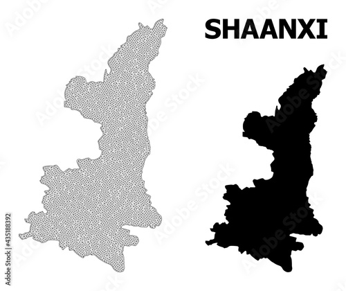 Polygonal mesh map of Shaanxi Province in high detail resolution. Mesh lines  triangles and dots form map of Shaanxi Province.