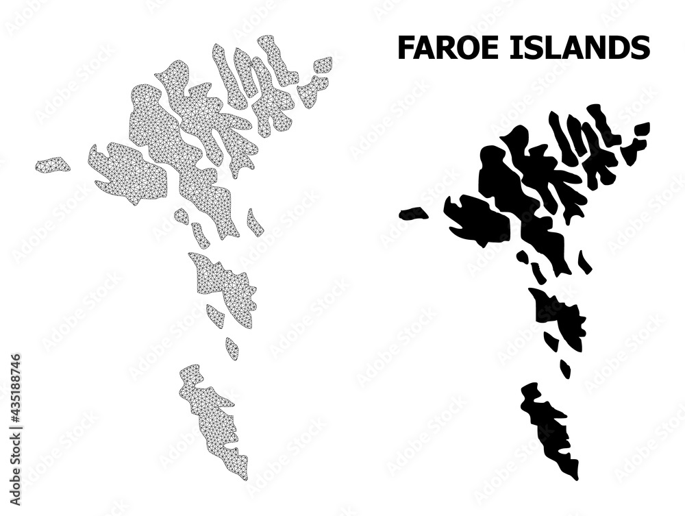 Fototapeta premium Polygonal mesh map of Faroe Islands in high resolution. Mesh lines, triangles and points form map of Faroe Islands.