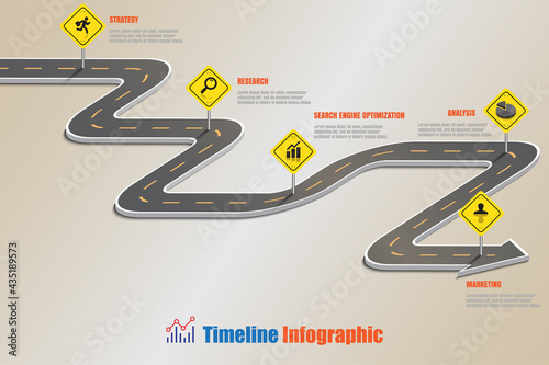 Business roadmap timeline infographic template with roadsign designed for background milestone modern diagram process technology digital marketing data presentation chart Vector illustration