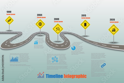 Business roadmap timeline infographic template with roadsign designed for background milestone modern diagram process technology digital marketing data presentation chart Vector illustration