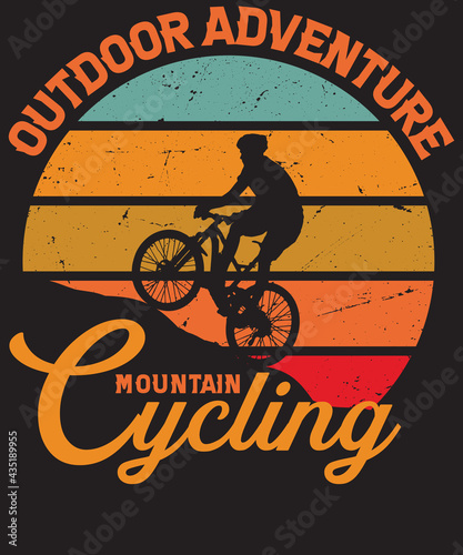 Outdoor adventure mountain cycling vintage t-shirt design 