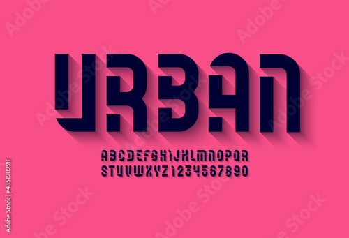 Futuristic font, stencil alphabet, modern geometric modular letters and numbers, vector illustration 10EPS