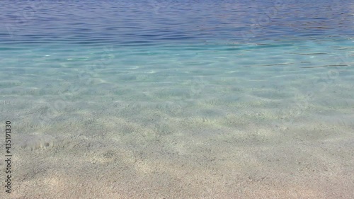 Beautiful background of crystal clear blue transparent sea water near beach at sunny day in Sumartin, Brac island, Croatia