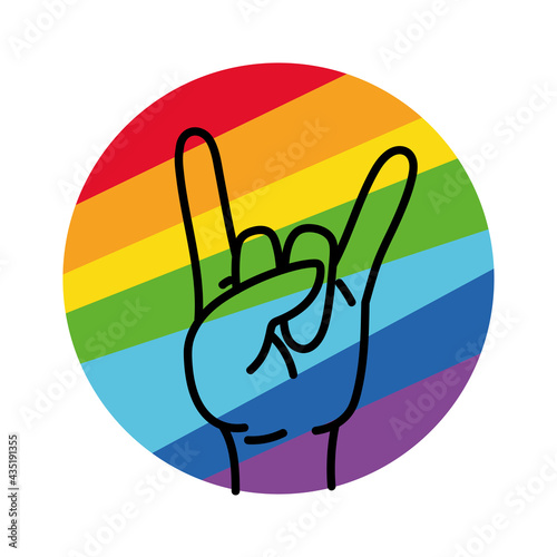 Rainbow hand love sign vector. Rock hand gesture on rainbow background. LGBT community logo. Rock symbol vector isolate photo