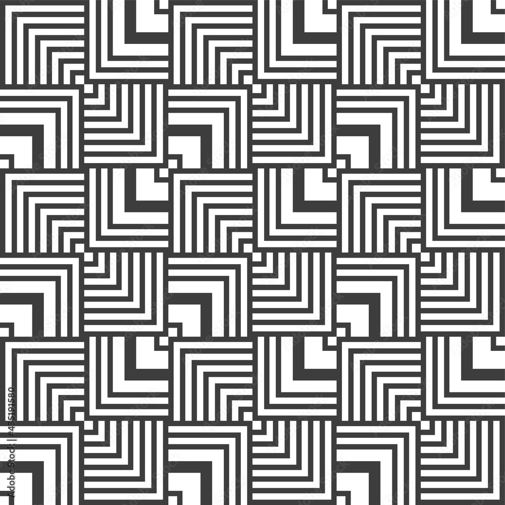 Abstract lines mosaic pattern. Modern stylish texture. Repeating geometric tiles with striped elements. Monochrome trellis. Vector background.