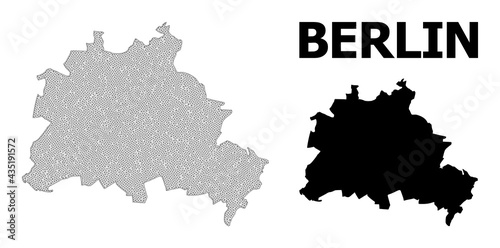 Polygonal mesh map of Berlin City in high detail resolution. Mesh lines, triangles and points form map of Berlin City.