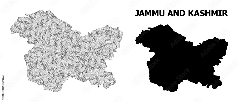 Polygonal mesh map of Jammu and Kashmir State in high detail resolution. Mesh lines, triangles and points form map of Jammu and Kashmir State.
