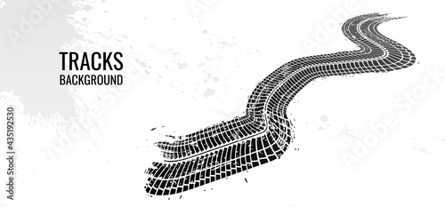 Vector illustration. Tire tracks in persective, grunge.
