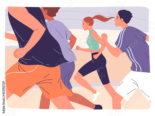 Group of athletes running in the outdoors