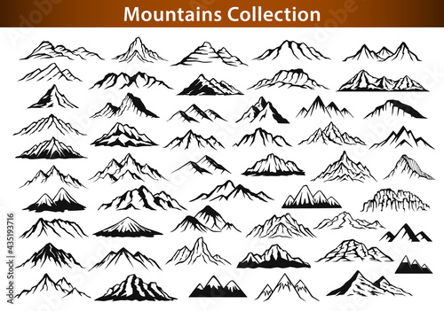 different mountain ranges silhouette collection set