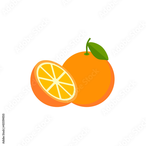 Orange,Organic fruit. Cartoon style. on a white background Vector illustration