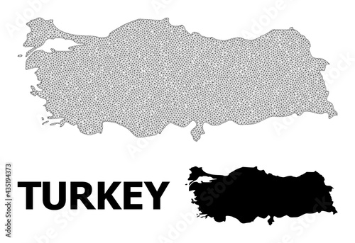 Polygonal mesh map of Turkey in high detail resolution. Mesh lines, triangles and points form map of Turkey.