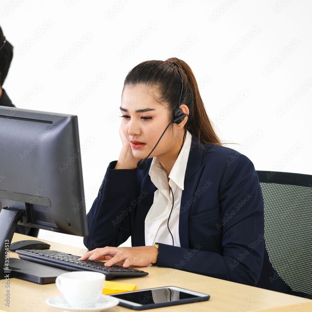 Young business staff asian woman tried face burnout on work. Young business staff asian woman tried face burnout on work.