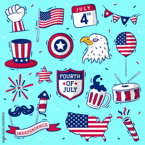 Hand-drawn USA Independence day vector