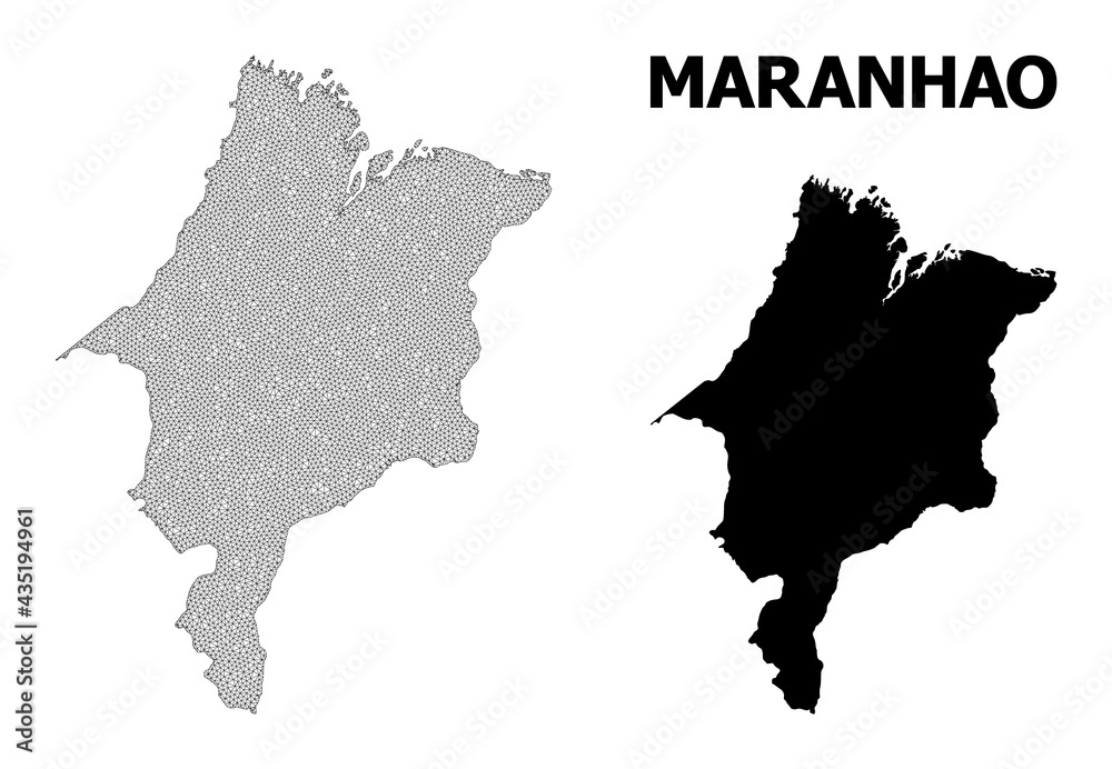 Polygonal mesh map of Maranhao State in high detail resolution. Mesh lines, triangles and dots form map of Maranhao State.