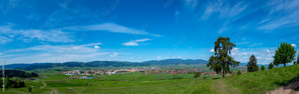 Panoramic view of the city of Csikszereda in hungarian, Miercurea Ciuc in romanian, at springtime.