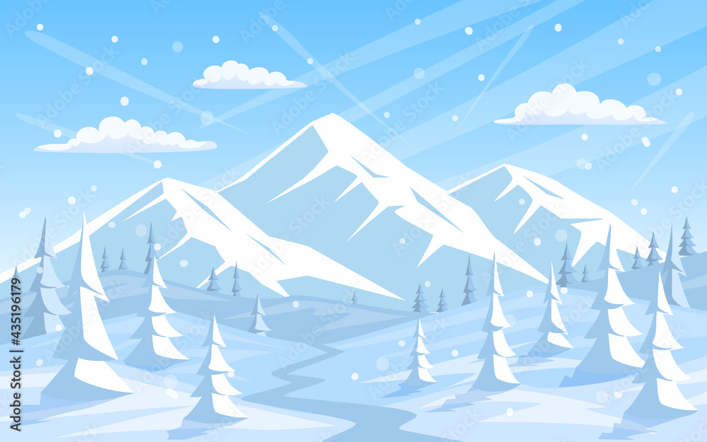 winter rocky mountains xmas vacation happy new year greeting landscape background