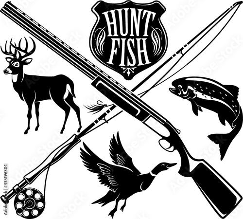 hunting and fishing vector background