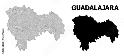 Polygonal mesh map of Guadalajara Province in high detail resolution. Mesh lines, triangles and points form map of Guadalajara Province.