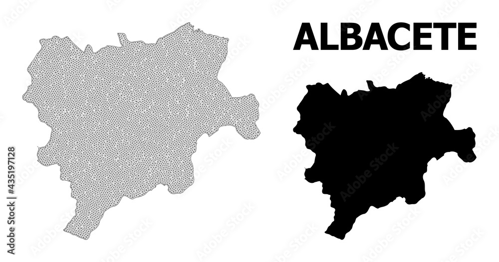 Polygonal mesh map of Albacete Province in high resolution. Mesh lines, triangles and points form map of Albacete Province.