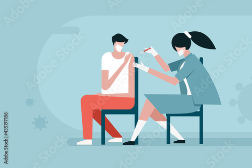 Illustration of a man getting vaccinated by a nurse to prevent the Covid -19 pandemic